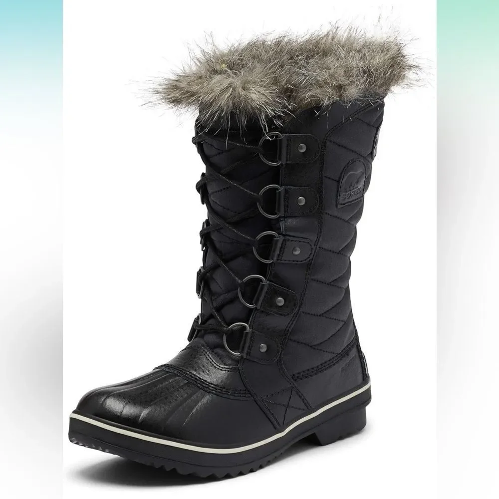 NWT Sorel Women's Tofino 2 Wp Winter Boots Black Stone‎ Fur with Faux Fur Trim 5